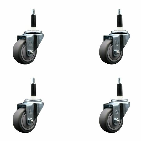 SERVICE CASTER 3'' SS Thermoplastic Rubber Wheel Swivel 7/8'' Expanding Stem Caster Set, 4PK SCC-SSEX20S314-TPRB-78-4